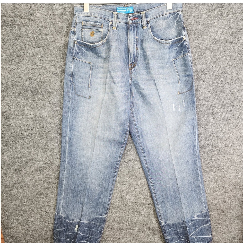 VTG Rocawear‎ Jeans Mens Sz 35X34 Blue Denim Distressed Baggy Hip Hop Skater Y2K